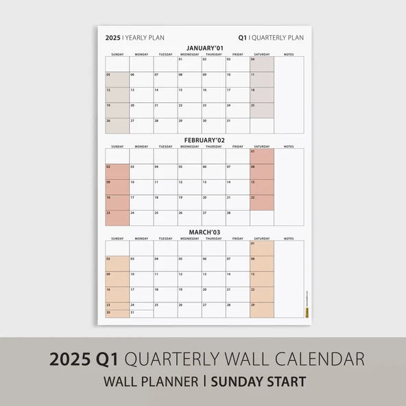 Amerikan Standardı Takvim, Üç Aylık Planlayıcı 2026 Duvar Takvimi, Ocak - Mart 2026, 90 Günlük Planlama, Yılın Birinci Ç - Resim 3