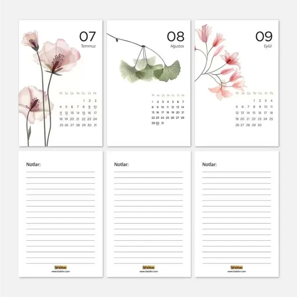 Mevsim Çiçekli Takvim 2026 Masa Takvimi Kraft - Resim 5