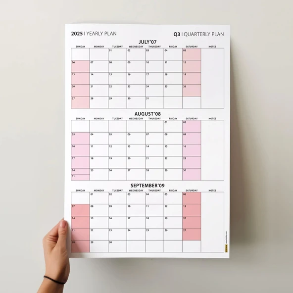 Amerikan Standardı Takvim, Üç Aylık Planlayıcı 2026 Duvar Takvimi, Temmuz - Eylül 2026, 90 Günlük Planlama, Yılın Üçüncü - Resim 2