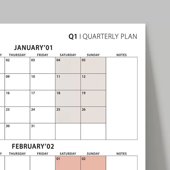 Üç Aylık Planlayıcı 2026 Duvar Takvimi, Ocak - Mart 2026, 90 Günlük Planlama, Yılın Birinci Çeyreği Takvimi - 70x100cm - Resim 5