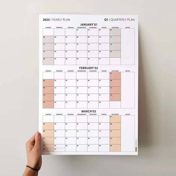 Amerikan Standardı Takvim, Üç Aylık Planlayıcı 2026 Duvar Takvimi, Ocak - Mart 2026, 90 Günlük Planlama, Yılın Birinci Ç - Resim 2