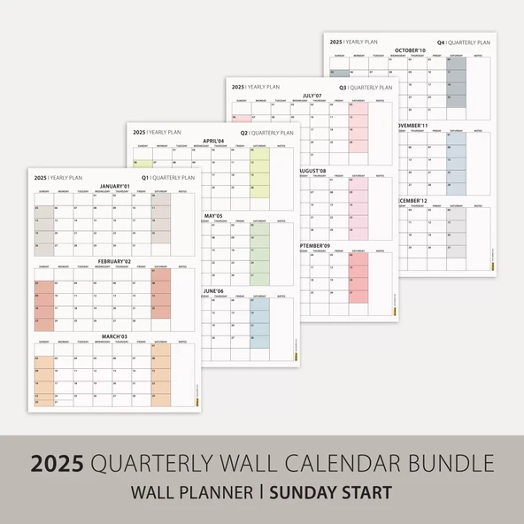 Amerikan Standardı Takvim, Üç Aylık Planlayıcı 2026 Duvar Takvimi Seti, 90 Günlük Planlama, 2026 Duvar Planlayıcı Takvim - Resim 2