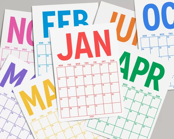 2026 Aylık Planlayıcı Duvar Takvimi, 33X48 cm & A4 Poster Takvim, Aile Takvimi, Gökkuşağı Renkleri - 3