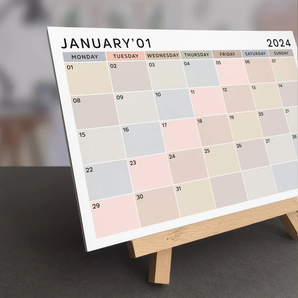 2026 Masa Takvimi, Ahşap Şövale Masa Takvimi, Aylık Planlamalı Takvim, Boho Renkli 2026 Takvim, Yapılacaklar Listesi(Ark - 2