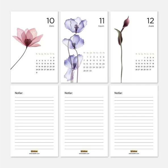 Mevsim Çiçekli Takvim 2026 Masa Takvimi Kraft - Resim 6