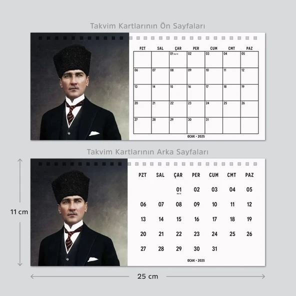 2026 Atatürk Fotoğraflı Takvim, Aylık Planlayıcı Takvim, Çift Taraflı Takvimi - Resim 4