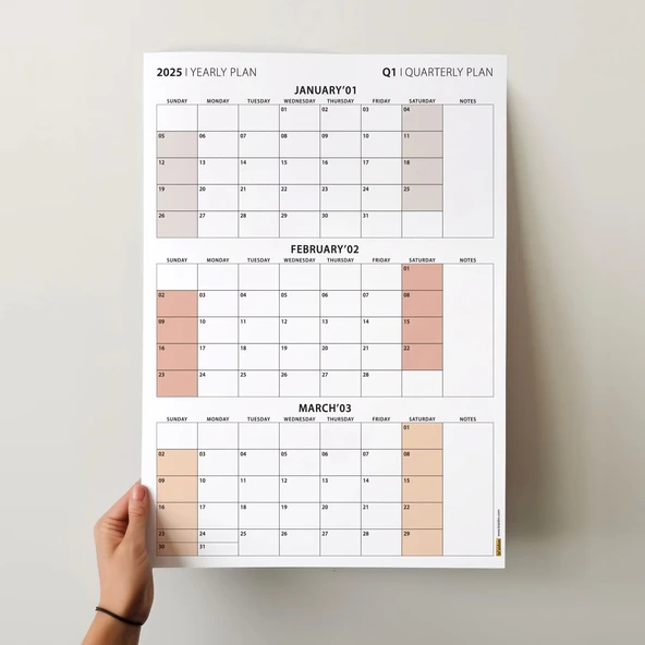 Amerikan Standardı Takvim, Üç Aylık Planlayıcı 2026 Duvar Takvimi, Ocak - Mart 2026, 90 Günlük Planlama, Yılın Birinci Ç - Resim 2