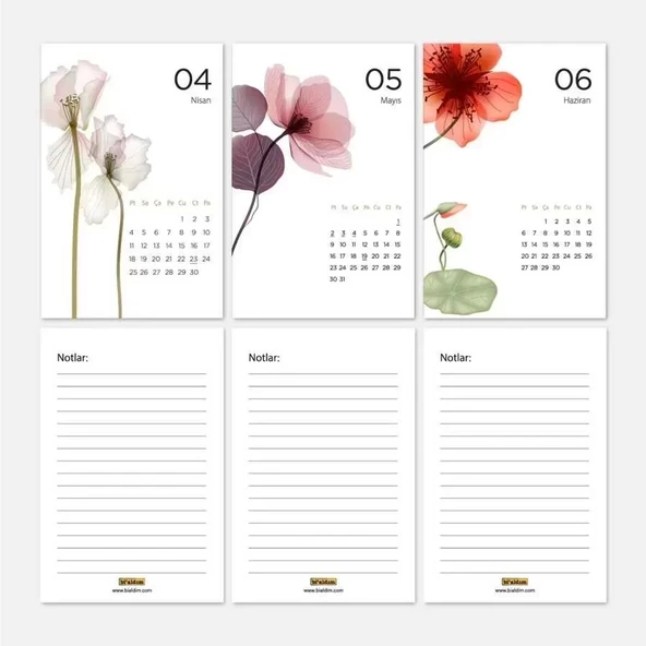 Mevsim Çiçekli Takvim 2026 Masa Takvimi Kraft - Resim 4