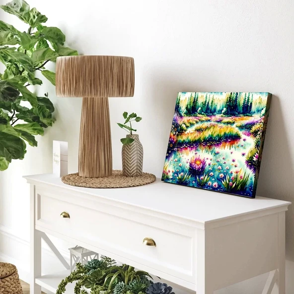 Büyülü Orman Gölü Kanvas Tablo - Resim 3