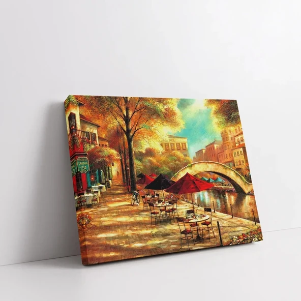Kafeterya Sokak Köşesi Kanvas Tablo - Resim 2