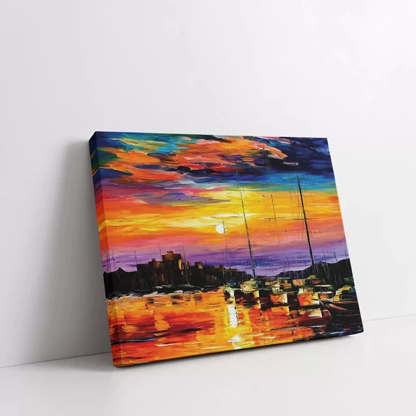 Limanın Akşam Işıkları Kanvas Tablo - Resim 2