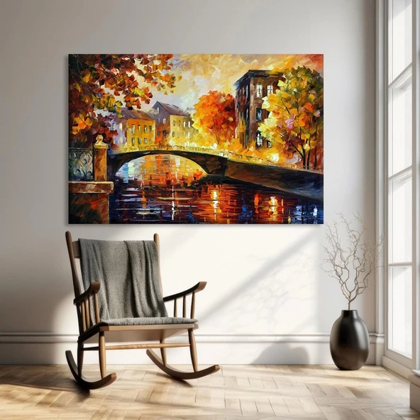 Köprüden Görünen Sonbahar Kanvas Tablo ürün görseli