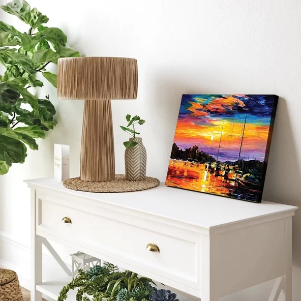 Limanın Akşam Işıkları Kanvas Tablo - Resim 3