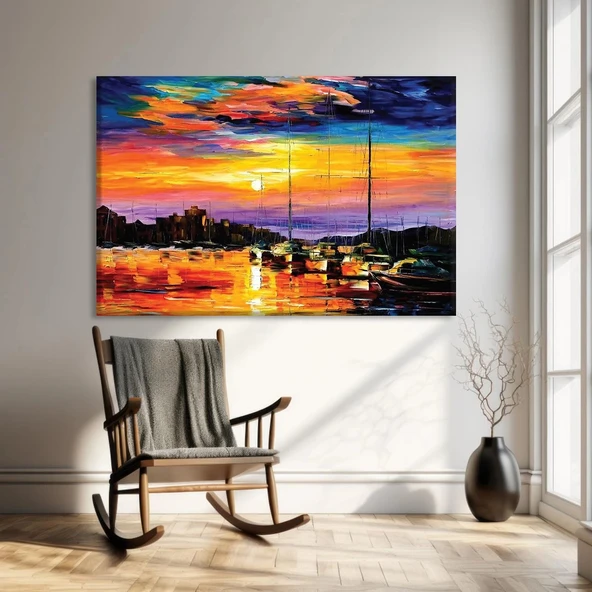 Limanın Akşam Işıkları Kanvas Tablo ürün görseli