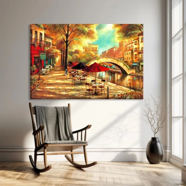 Kafeterya Sokak Köşesi Kanvas Tablo ürün görseli