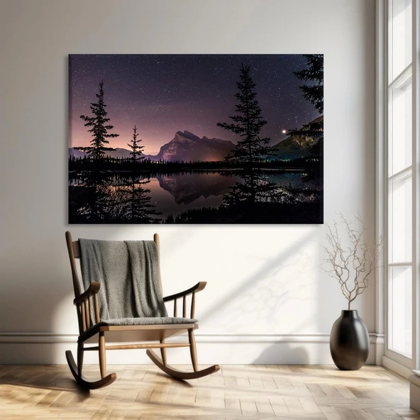 Geceleyin Göl Kenarı Kanvas Tablo ürün görseli