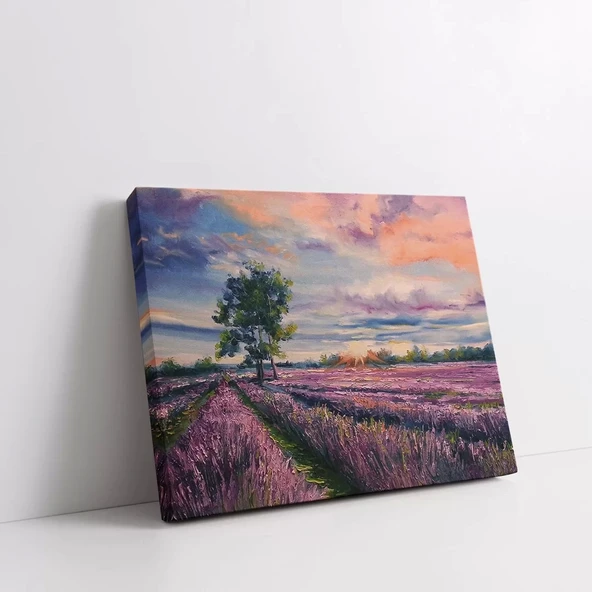 Lavanta Tarlaları ve Ağaç Kanvas Tablo - Resim 2