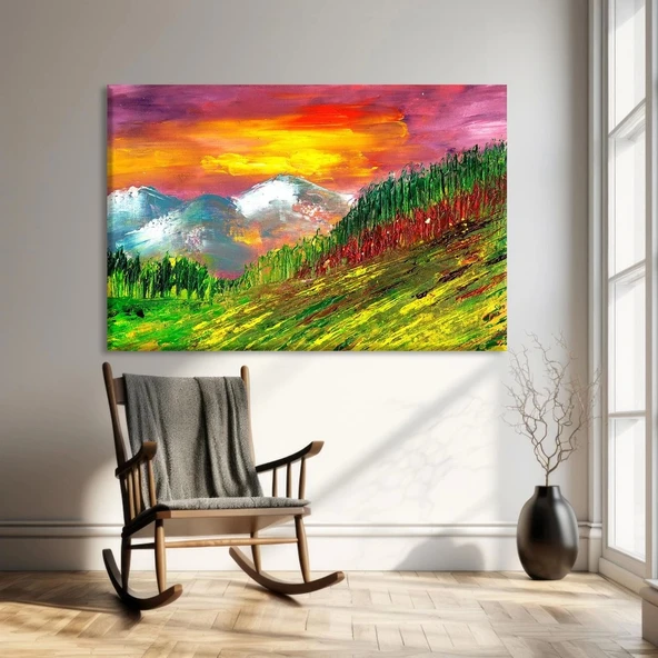 Günbatımı Yangını ve Ağaçlar Kanvas Tablo ürün görseli