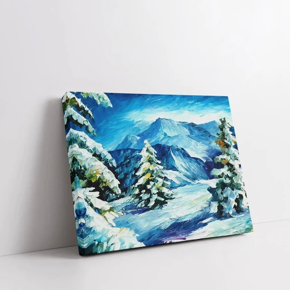Kışın Karlı Zirveleri Kanvas Tablo - Resim 2