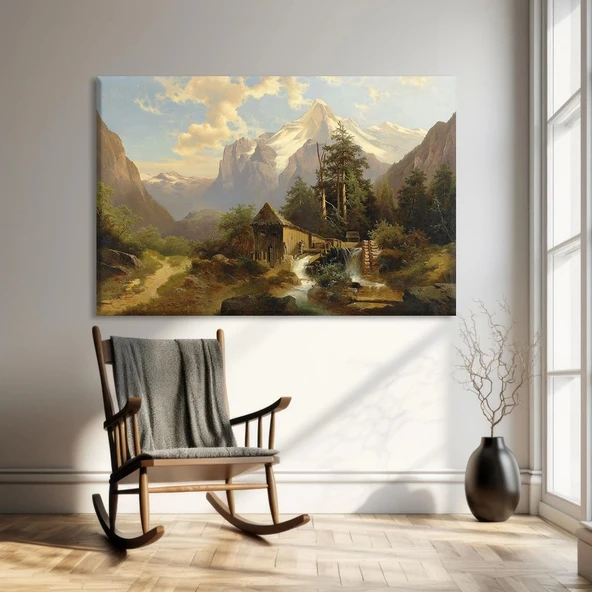 Dağ Evi Manzarası Kanvas Tablo ürün görseli