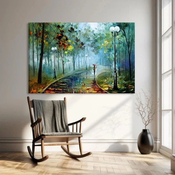 Park Yolunda Yürüyüş Kanvas Tablo ürün görseli