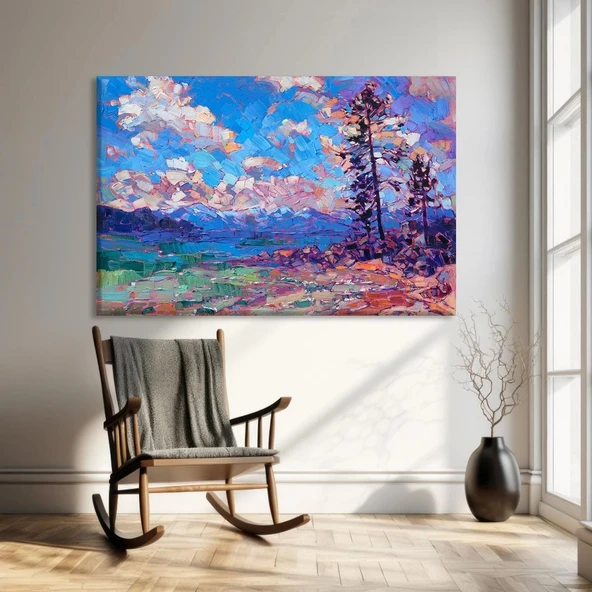 Göl Kenarı Sonbahar Kanvas Tablo ürün görseli