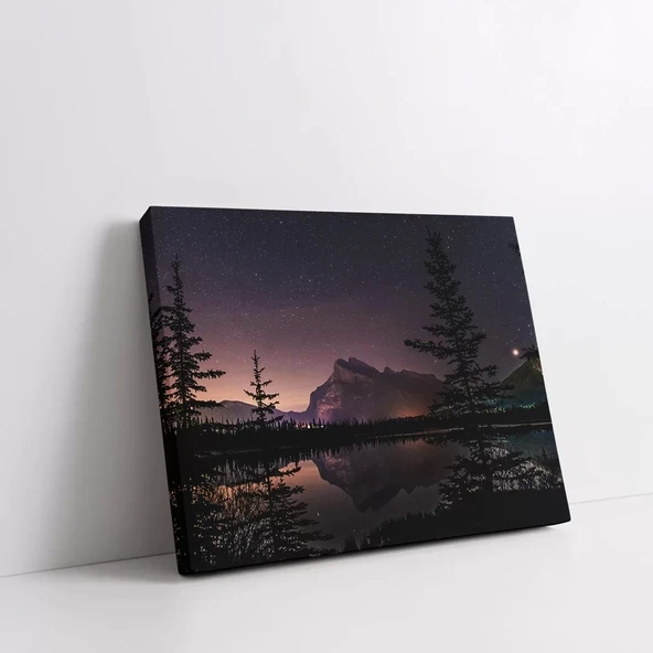 Geceleyin Göl Kenarı Kanvas Tablo - Resim 2