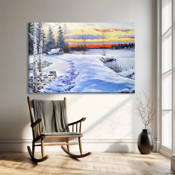 Kışın Huzuru ve Gün Batımı Kanvas Tablo ürün görseli