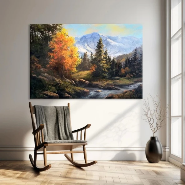 Sonbahar Akışı ve Dağ Kanvas Tablo ürün görseli