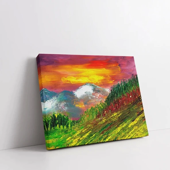 Günbatımı Yangını ve Ağaçlar Kanvas Tablo - Resim 2