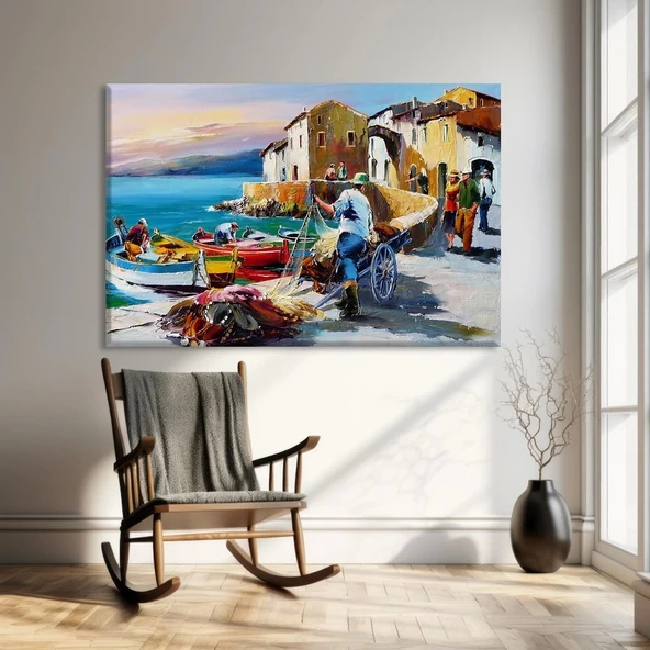 Kıyı Köyü Yaşamı Kanvas Tablo ürün görseli