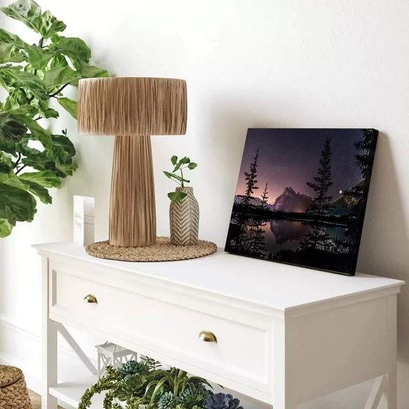 Geceleyin Göl Kenarı Kanvas Tablo - Resim 3