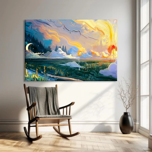 Kızıl Gökyüzü ve Bulutlar Kanvas Tablo ürün görseli