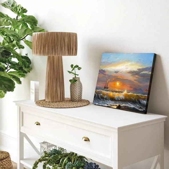 Gemideki Kaptan Günbatımı Kanvas Tablo - Resim 3