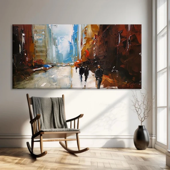 Yağmurlu Şehirde Akşam Kanvas Tablo ürün görseli