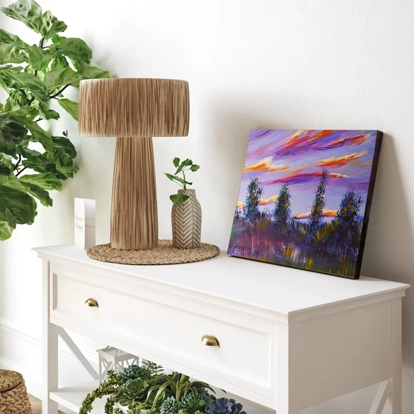 Lavanta Tarlalarında Günbatımı Kanvas Tablo - Resim 3