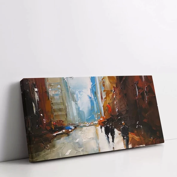Yağmurlu Şehirde Akşam Kanvas Tablo - Resim 2