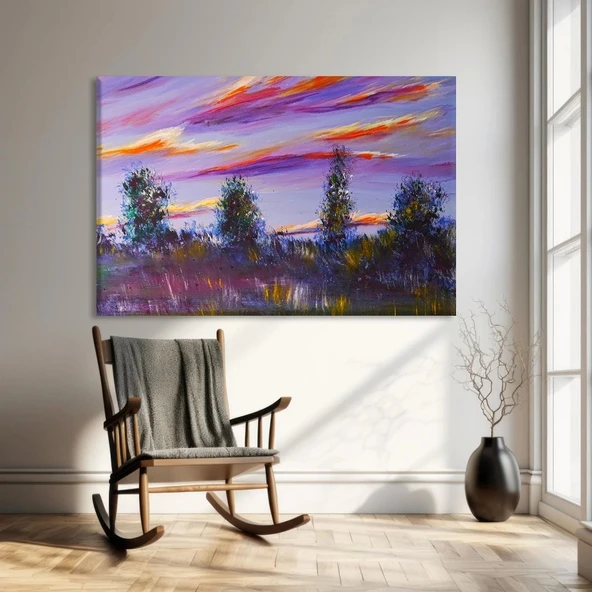 Lavanta Tarlalarında Günbatımı Kanvas Tablo ürün görseli