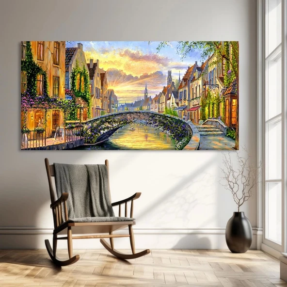 Kanal Üzerinde Akşam Kanvas Tablo ürün görseli