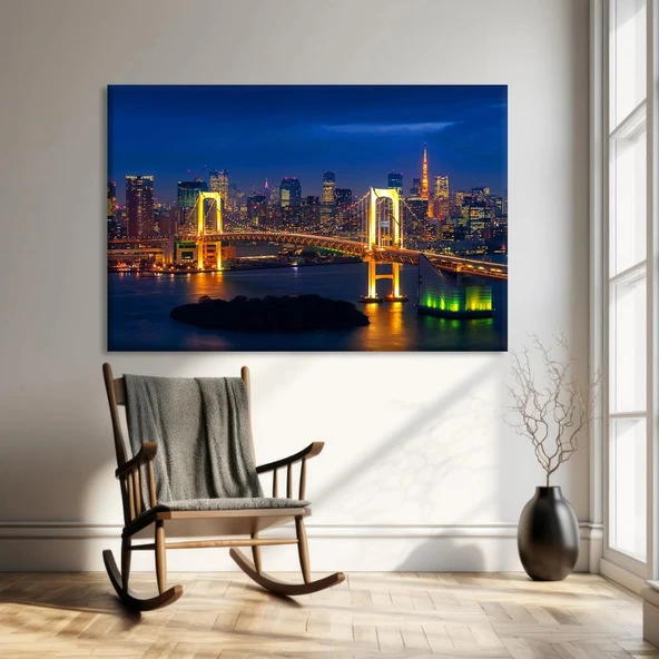 Şehir Işıkları Köprü Kanvas Tablo ürün görseli