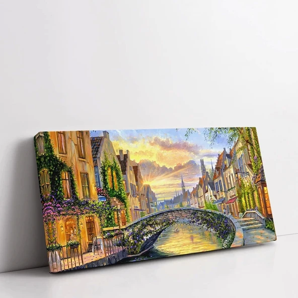 Kanal Üzerinde Akşam Kanvas Tablo - Resim 2