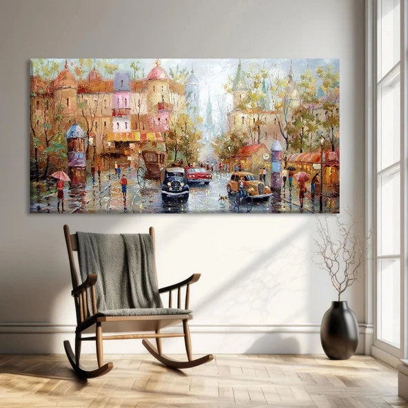 Yağmurlu Şehir Kanvas Tablo ürün görseli