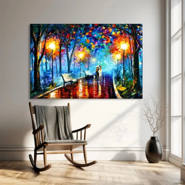 Yağmurlu Havada Gece Yürüyüşü Kanvas Tablo ürün görseli