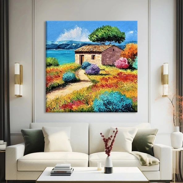 Rengarenk Bahçe Evi Kanvas Tablo ürün görseli