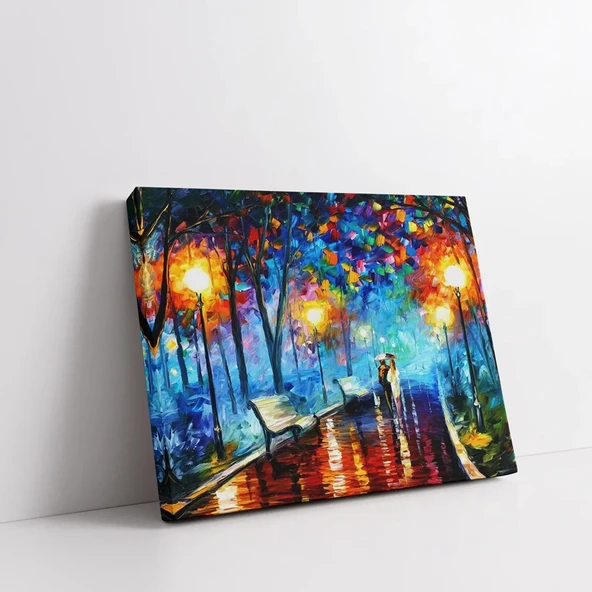 Yağmurlu Havada Gece Yürüyüşü Kanvas Tablo - Resim 2