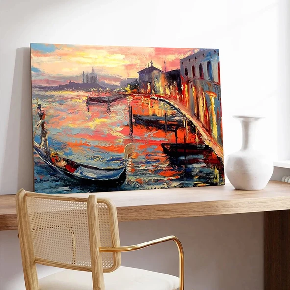Venedik'in Akşam Yansımaları Kanvas Tablo - Resim 3