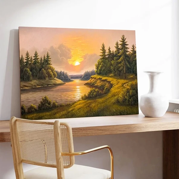 Vadide Gün Batımı Kanvas Tablo - Resim 3