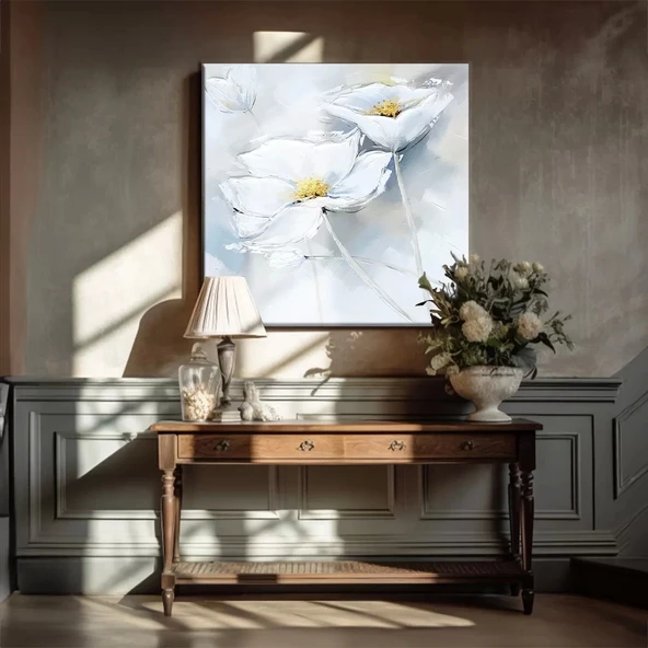 Beyaz Çiçekler Kanvas Tablo ürün görseli