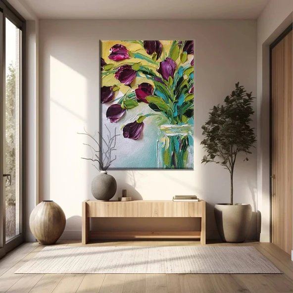 Saksıda Mor Çiçekler Kanvas Tablo ürün görseli