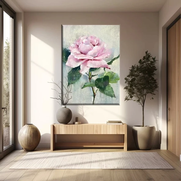 Pembe Gül Kanvas Tablo - 1